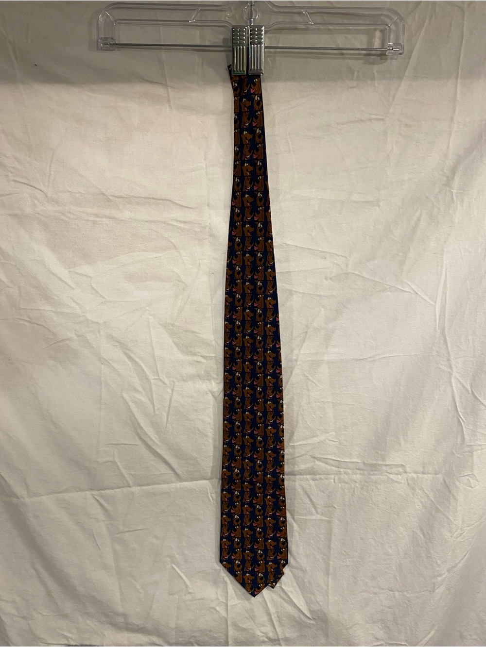 Men's Patterned Navy Tie with Brown Motif